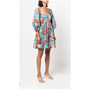 Cara Cara Sip Sip Garden Print Colorful Puff Sleeve Floral Mini‎ Dress Ruffle S